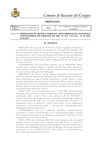 ORDINANZA DEL SINDACO N.539/2019 del 19/06/2019