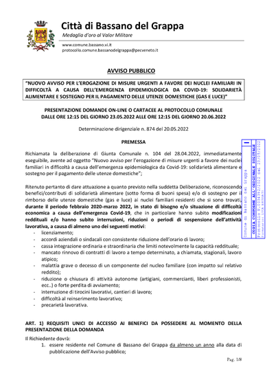 NUOVO AVVISO PER L’EROGAZIONE DI MISURE URGENTI A FAVORE DEI NUCLEI FAMILIARI IN DIFFICOLTÀ A CAUSA DELL’EMERGENZA EPIDEMIOLOGICA DA COVID-19:...