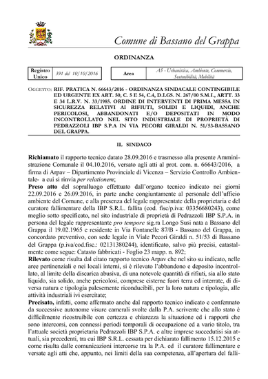 ORDINANZA DEL SINDACO N.391/2016 del 10/10/2016