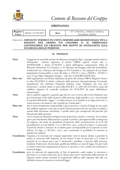 ORDINANZA DEL SINDACO N.440/2015 del 13/10/2015