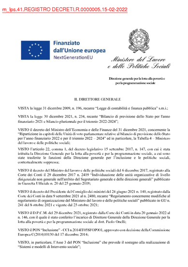 Avviso pubblico 1/2022 per la presentazione di Proposte di intervento da parte degli Ambiti Sociali Territoriali