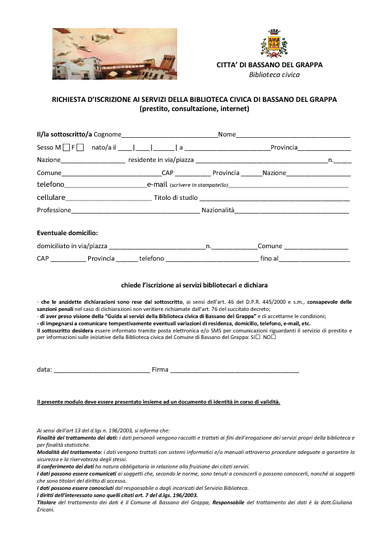 Modulo iscrizione