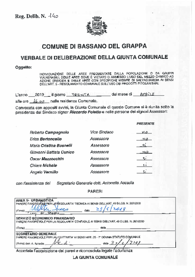 Deliberazione di Giunta Comunale n. 140 del 30 aprile 2019