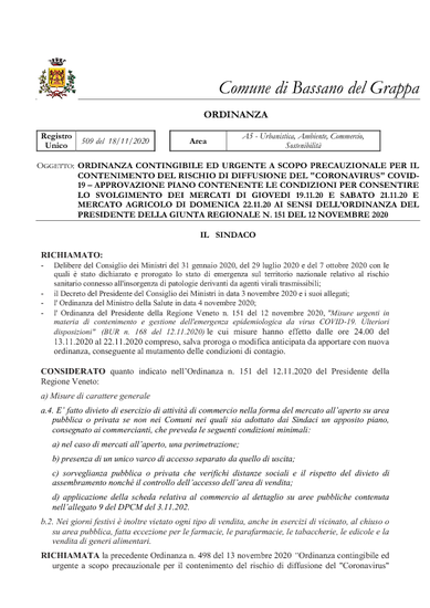 ORDINANZA DEL SINDACO N.509/2020 del 18/11/2020