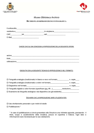 Modulo richiesta riproduzioni