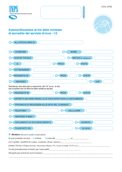 9 a - Modello INPS AP25 - Autocertificazione per accredito servizio di leva