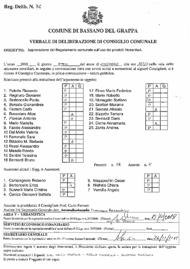 DCC n. 76/2018 - Regolamento comunale sull’uso dei prodotti fitosanitari 