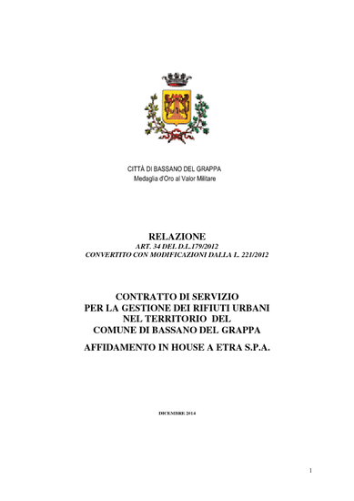 Relazione redatta ai sensi dell’art. 34, comma 20, del D.L. 179/2012