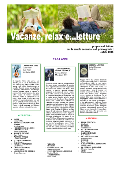 UN MARE DI LIBRI. Letture per l’estate 2016 - ragazzi 11-14 anni