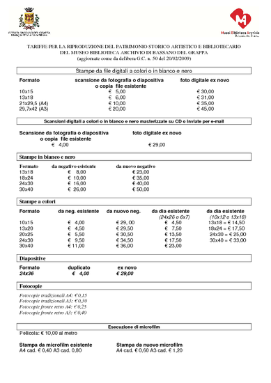 tariffe riproduzioni del patrimonio 