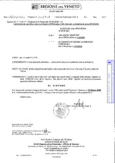 VARIAZIONE DEL PERIODO DI TAGLIO DI BOSCHI CEDUI SOTTO I 700 METRI PER LA STAGIONE SILVANA 2019/2020.