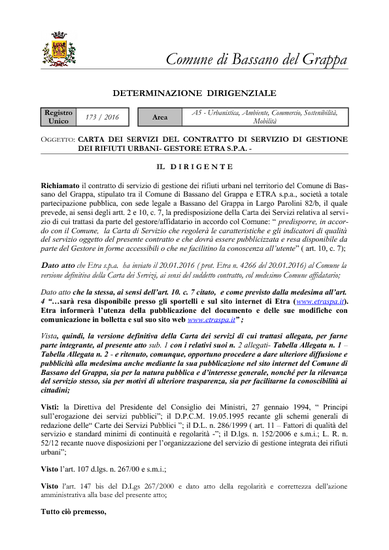 Determinazione n. 173/2016 Carta dei Servizi ETRA