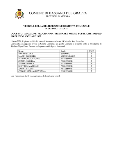 2022-2024 - Deliberazione di G.C. n. 303/2021 di adozione