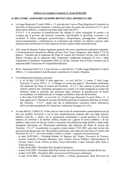 Delibera di Consiglio comunale n. 36 del 28 giugno 2006, ai sensi dell’art. 15 della Legge Regionale 23 aprile 2004, n. 11 e successive modificazi...