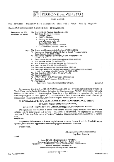 DICHIARAZIONE STATO ALLARME CALDO 04 AGOSTO 2022