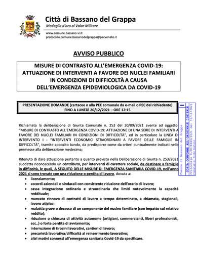 MISURE DI CONTRASTO ALL’EMERGENZA COVID-19:  ATTUAZIONE DI INTERVENTI A FAVORE DEI NUCLEI FAMILIARI  IN CONDIZIONI DI DIFFICOLTÀ A CAUSA  DELL’...